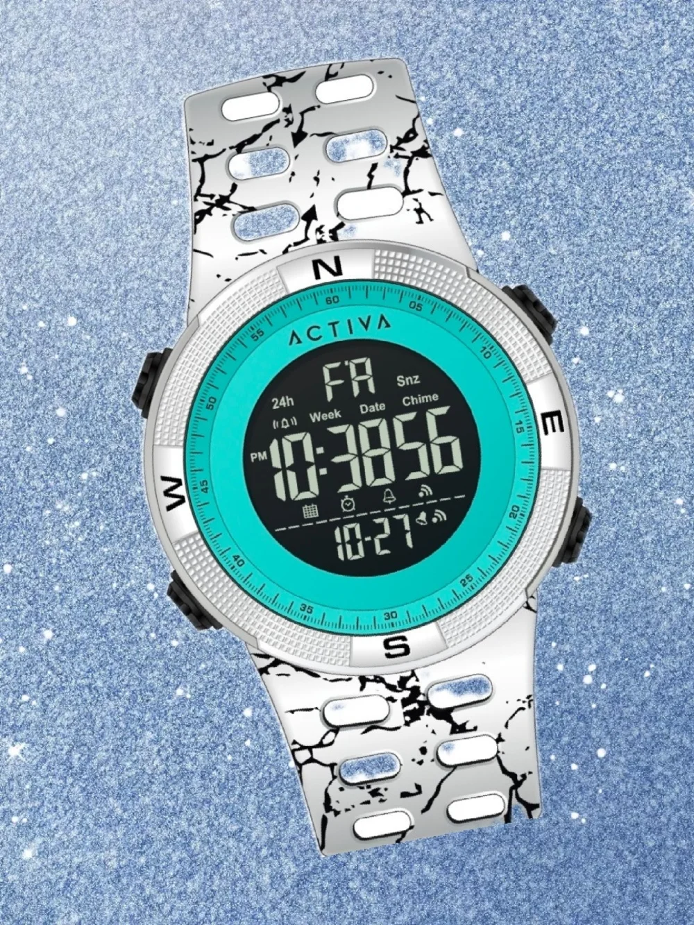 Ativa Summit X White Marble Digital Sports Watch - Turquoise Dial